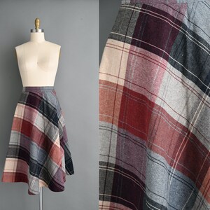 vintage 1970s wool plaid print skirt | Small