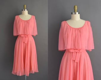 1960s vintage dress | Miss Elliette Peach Pink Fluttery Chiffon Cocktail Party  | Medium