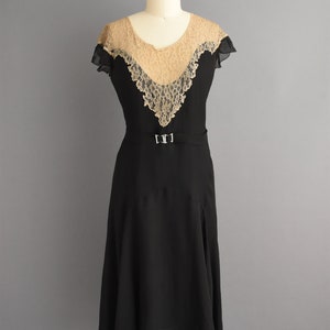 vintage 1920s antique black chiffon lace flapper dress Large image 2