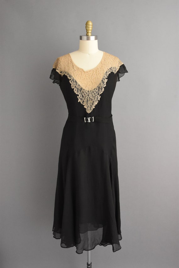 vintage 1920s antique black chiffon lace flapper … - image 2