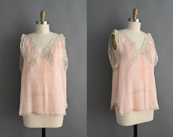 vintage 1920s blouse | Ballet Pink Silk Lace Blouse | medium - large