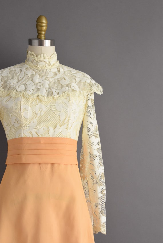 1970s vintage Golden Long Sleeve Lace Party Dress… - image 4