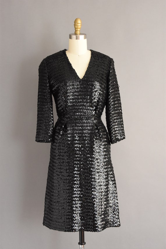 vintage 1950s dress |  50s dress black full sequi… - image 4