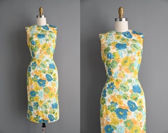 Vintage 1960s Floral Print Pencil Skirt Dress | Small