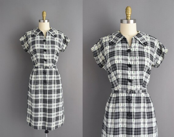 50s dress | Kay Whitney Black & White plaid print