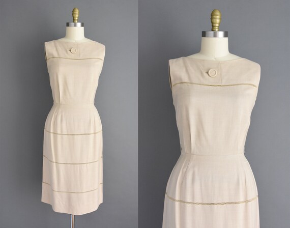 vintage 1950s dress - Size Medium - Tabak beige co