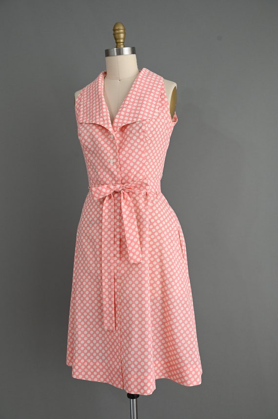 vintage 1970s dress | Peach Pink Polka Dot Cotton… - image 8