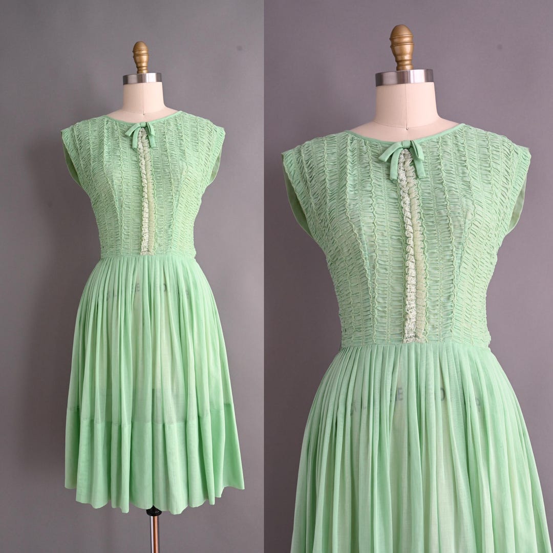 Vintage 1950s Dress | R&K Mint Green Ruffle Lace Cotton Shirtwaist ...