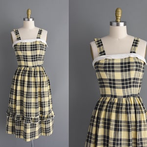 1950s vintage dress | Adorable Plaid Print Summer Cotton Sun Dress | Small
