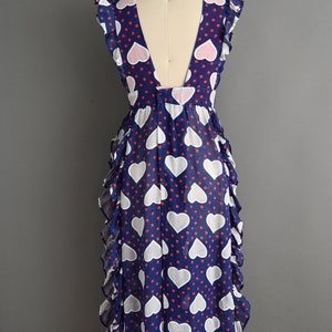vintage 1960s Dress Vintage Heart Print Ruffle Cotton Dress Medium image 8
