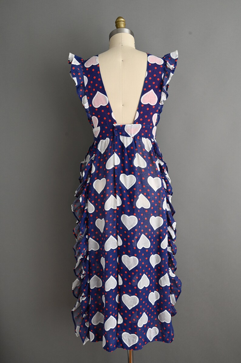 vintage 1960s Dress Vintage Heart Print Ruffle Cotton Dress Medium image 8