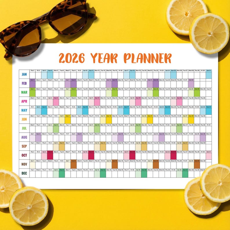 2026 Year Planner Printable Yearly Planning Calendar Poster, Year at a ...