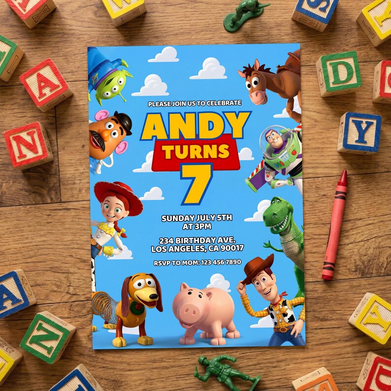 Toy Story Digital Invitation for Kids Birthday Party, Instant Download