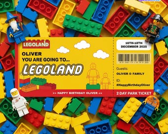 Editable Legoland Ticket Printable Surprise Trip Reveal, Theme Park Gift Voucher, Kids Birthday Boarding Pass Template