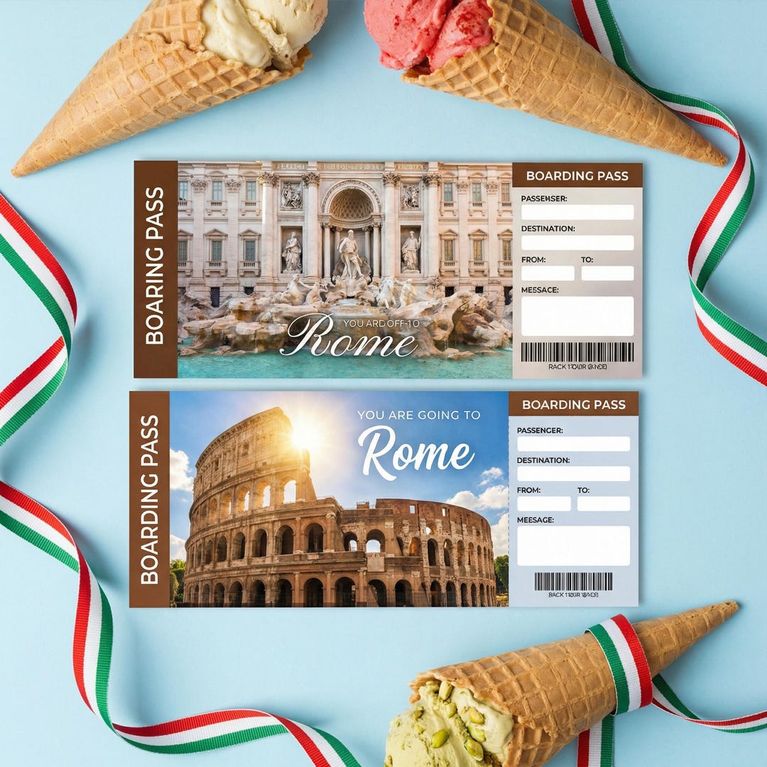 Rome Trip Reveal Boarding Pass | Printable Italy Travel Gift Ticket ...