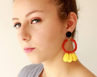 Hoop Earrings, Colorful Earrings, Statement Earrings Big, Red Earrings Yellow, Dangle Earrings Drop, Beaded Earrings, Boho Earrings Hippie