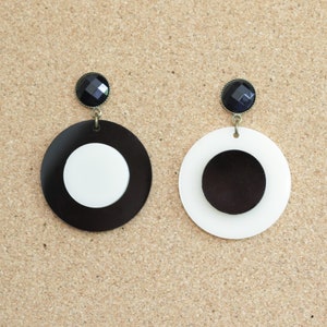 Black and White Earrings, Statement, Geometric Earrings Large, Mismatched Earrings Circle, Drop Earrings Dangle, Minimalist Earrings Pop Art