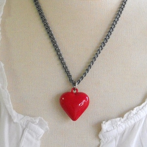 Red Heart Necklace, Heart Necklace, Large Heart Necklace, Valentine's Gift for Her, Statement Necklace Heart, Puffy Heart Necklace Valentine image 1