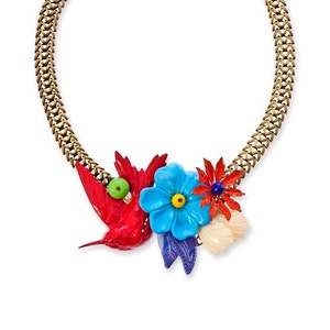 Flower Necklace, Colorful Necklace, Statement necklace, Woodland Necklace Unique, Enamel Flower Necklace, Vintage Flower, Necklace for Women