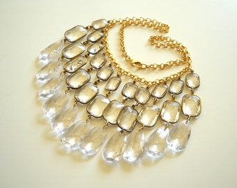 Crystal Chandelier Necklace, Clear Statement Necklace, Bib Necklace for her