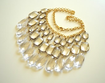 Crystal Chandelier Necklace, Clear Statement Necklace, Bib Necklace for her