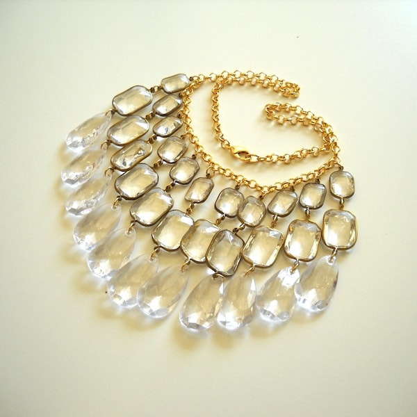 Crystal Chandelier Necklace, Clear Statement Necklace, Bib Necklace for her