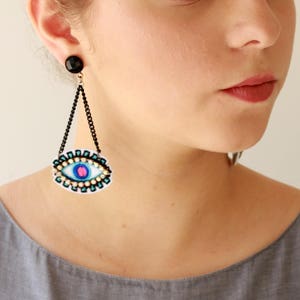 Eye Earrings, Evil Eye Earrings, Turkish Eye Earrings, Statement Earrings, Blue Evil Eye Earrings, Dangle Earrings Drop, Boho Earring Trendy image 1