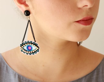 Eye Earrings, Evil Eye Earrings, Turkish Eye Earrings, Statement Earrings, Blue Evil Eye Earrings, Dangle Earrings Drop, Boho Earring Trendy