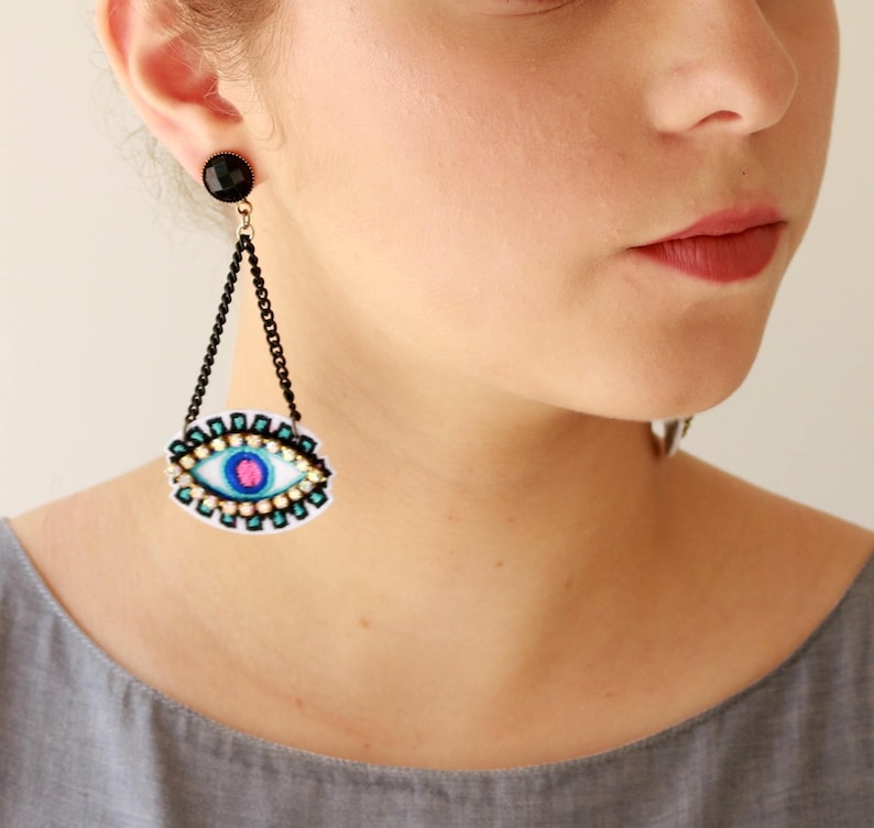 Eye Earrings, Evil Eye Earrings, Turkish Eye Earrings, Statement Earrings, Blue Evil Eye Earrings, Dangle Earrings Drop, Boho Earring Trendy 画像 1