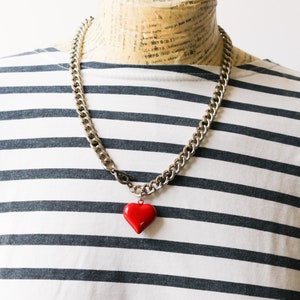 Colar com pingente de coração vermelho, colar com corrente de prata, colar de coração vermelho, colar com fecho frontal, robusto, joia romântica para presentear ela