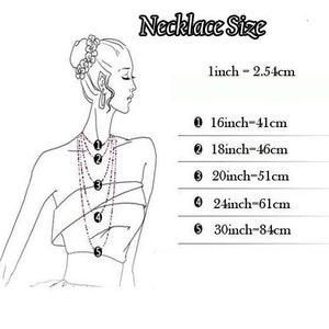 Puede incluir: Un diagrama que muestra diferentes longitudes de collar en pulgadas y cent&iacute;metros. Las longitudes son 16 pulgadas (41 cm), 18 pulgadas (46 cm), 20 pulgadas (51 cm), 24 pulgadas (61 cm) y 30 pulgadas (84 cm).