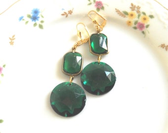 Green Earrings, Chandelier Earrings LongEmerald Green Earring, Vintage, Statement Earrings, Crystal Earrings Acrylic, Drop Earrings Dangle