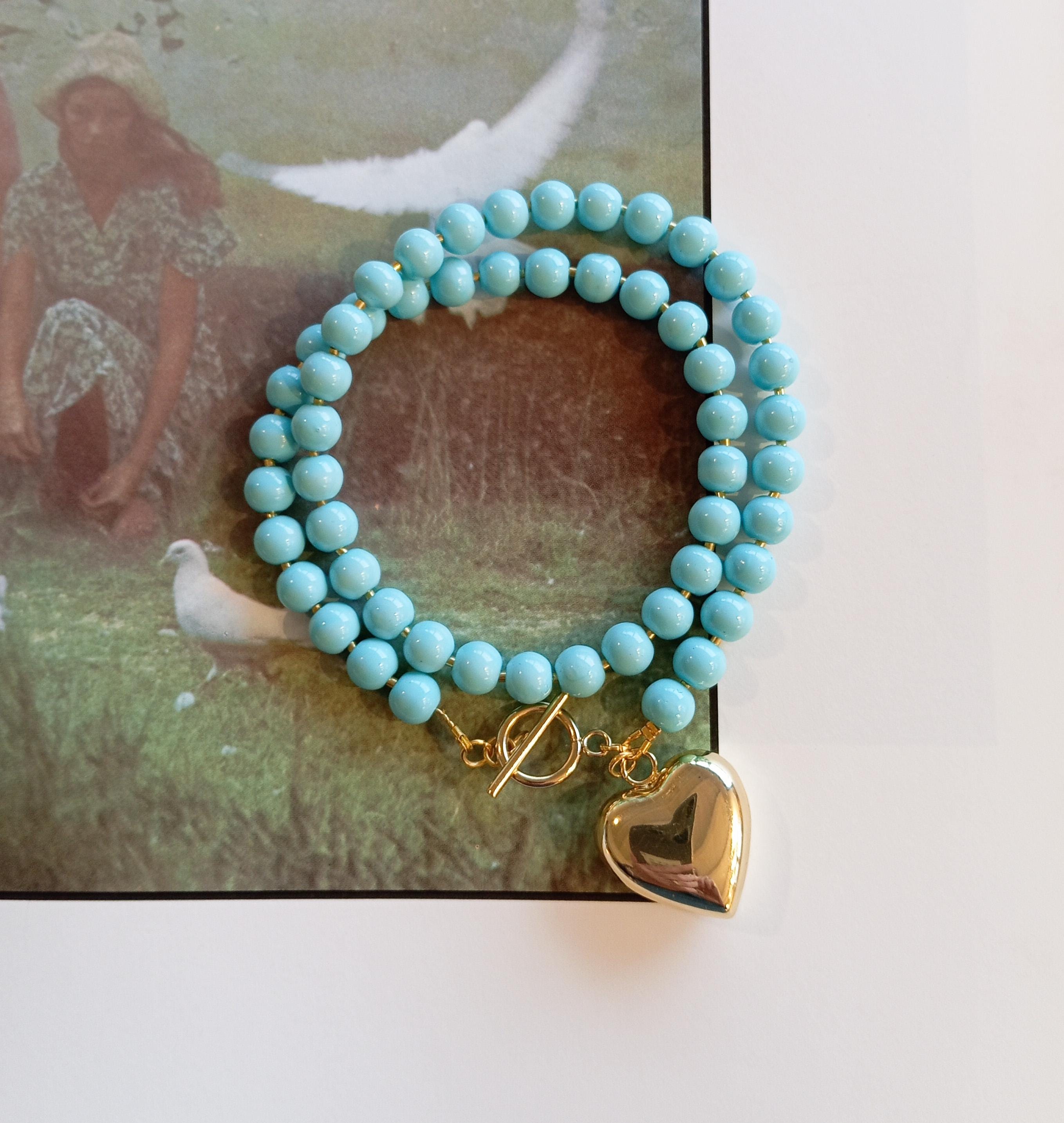 Turquoise Gold Necklace, Gold Heart Necklace, Elegant Dainty Choker, Gold Heart Pendant Necklace, Trendy Heart, Romantic Heart Necklace