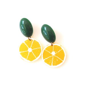 Lemon earrings, Fruit Earrings, Statement Earrings Yellow, Tropical Fruit jewelry, Trendy summer Accessories, Drop Earrings, Whimsical image 2