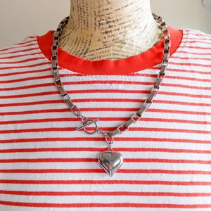 Silver Heart Pendant Necklace, Silver Link Chain Necklace, Silver Heart Necklace, Front Toggle Necklace, Chunky Heart Necklace, Heart Gift