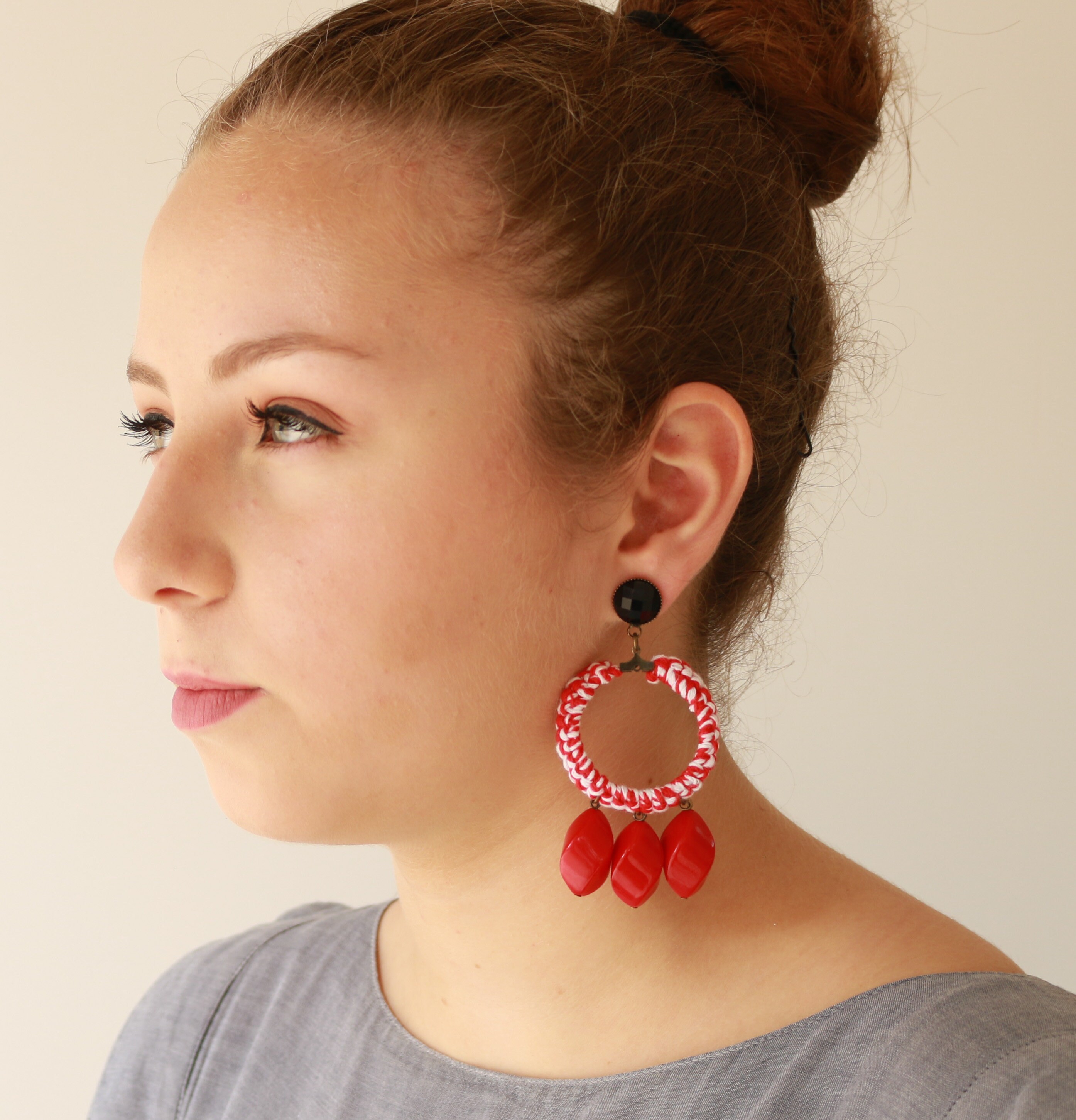 Red Earrings, Statement Earrings, Beaded Earrings, Crochet Earrings ...