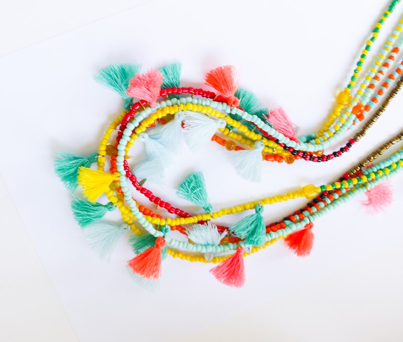 Beaded Tassel Necklace for women, Long Beaded Necklace, Colorful Necklace, Boho Necklace Hippie, Long Tassel Necklace, Long Fringe Necklace image 5