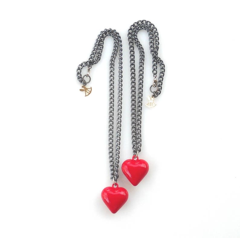 Red Heart Necklace, Heart Necklace, Large Heart Necklace, Valentine's Gift for Her, Statement Necklace Heart, Puffy Heart Necklace Valentine image 6