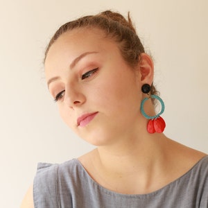 Hoop Earrings, Statement Earrings Big, Colorful Earrings, Red Earrings Yellow, Dangle Earrings Drop, Beaded Earrings, Boho Earrings Hippie image 5