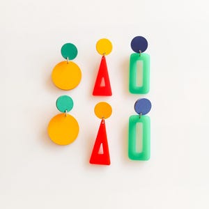 Large Drop Earrings, Geometric Earrings, Statement Earrings Modern, 60s Earrings, Colorful Earrings Trendy, Pop Art Earrings, Primary Colors