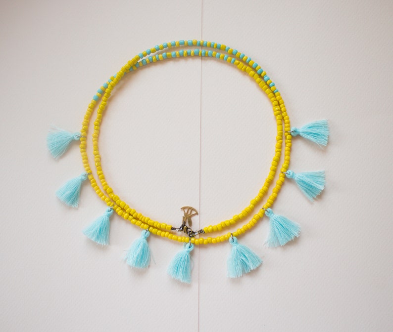 Beaded Tassel Necklace for women, Long Beaded Necklace, Colorful Necklace, Boho Necklace Hippie, Long Tassel Necklace, Long Fringe Necklace image 2