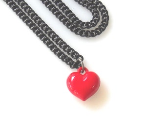 Red Heart Charm necklace, Valentine's Day Gift for Her, Romantic Jewelry love necklace for her, Small Red Heart