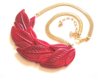 Red Leaf statement Necklace, Retro style jewelry Unique gift for her