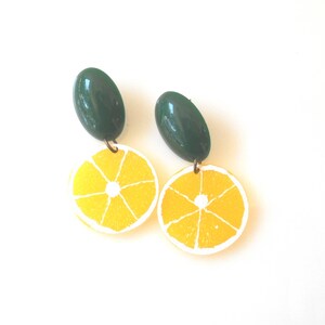 Lemon earrings, Fruit Earrings, Statement Earrings Yellow, Tropical Fruit jewelry, Trendy summer Accessories, Drop Earrings, Whimsical image 8