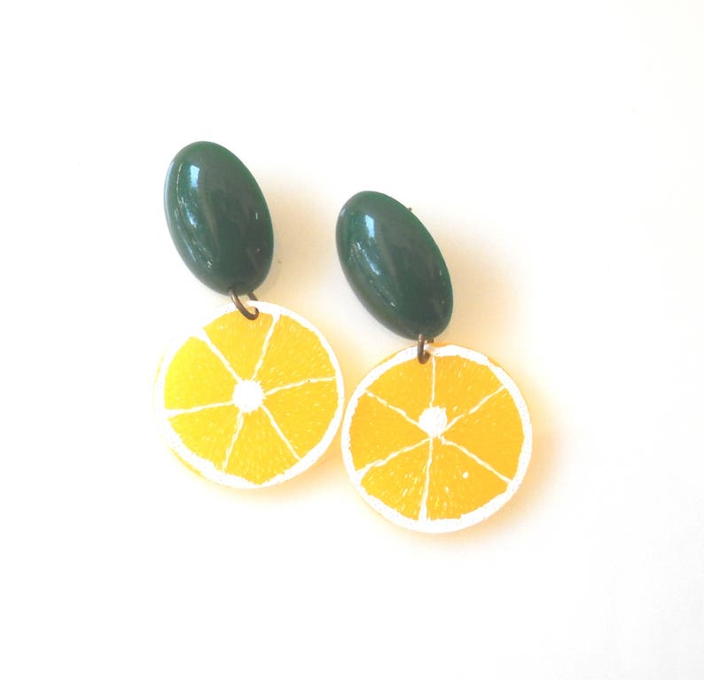 Lemon earrings, Fruit Earrings, Statement Earrings Yellow, Tropical Fruit jewelry, Trendy summer Accessories, Drop Earrings, Whimsical image 8