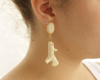 White Coral Earrings, Coral Branch Earrings White, Coral Earrings Studs, , Coral Earrings Statement, Coral Earrings Dangle, Coral Jewelry