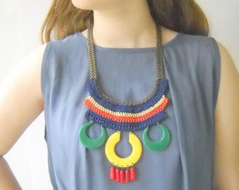 Oversize Statement Necklace Colorful Big Boho necklace bold fan necklace Bohemian jewelry Unique gift for her