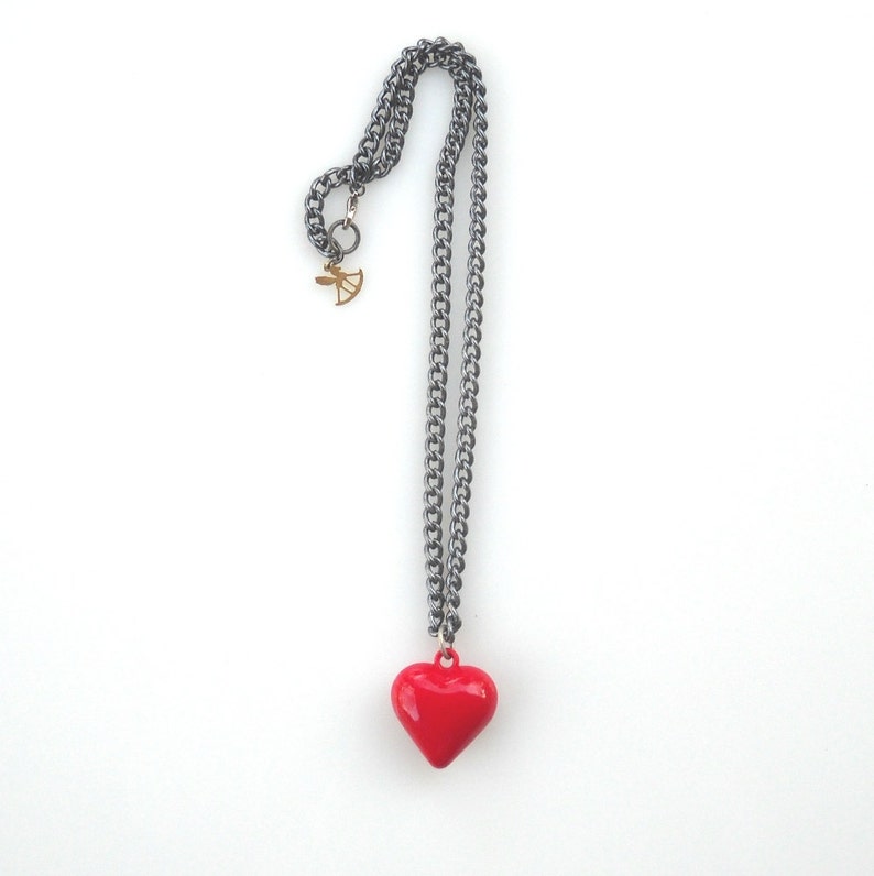 Red Heart Necklace, Heart Necklace, Large Heart Necklace, Valentine's Gift for Her, Statement Necklace Heart, Puffy Heart Necklace Valentine image 3