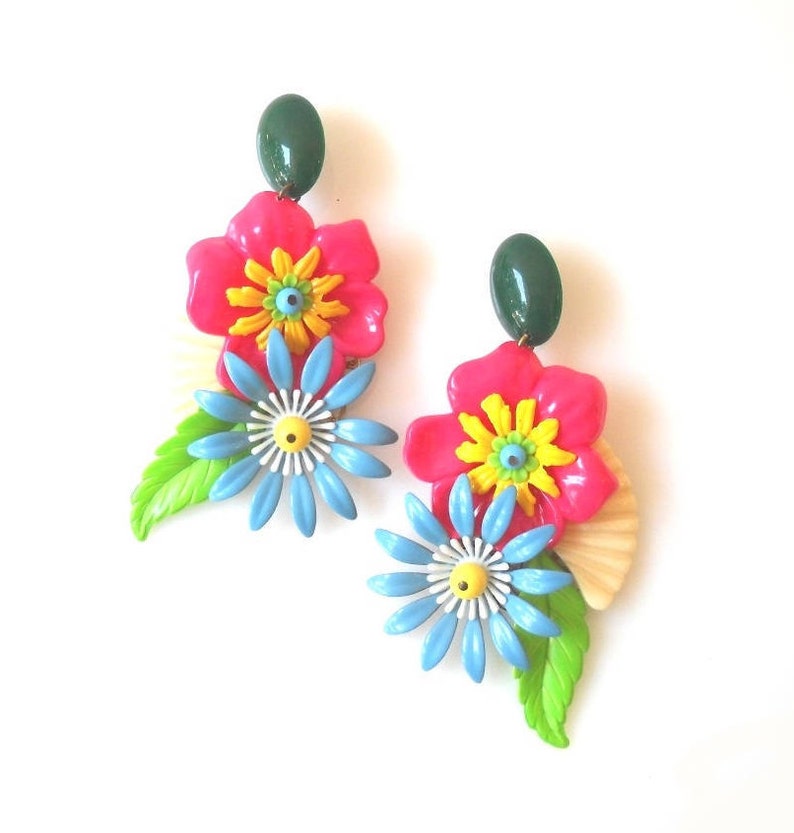 Big Chunky Statement Earring Bold Colorful Flowers earrings Etsy