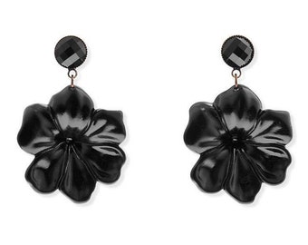 Black Rose Earrings, Black Earrings, Oversize Earrings, Statement Earrings, Flower Earrings Rose, Drop Earrings Dangle, Floral Earrings Big